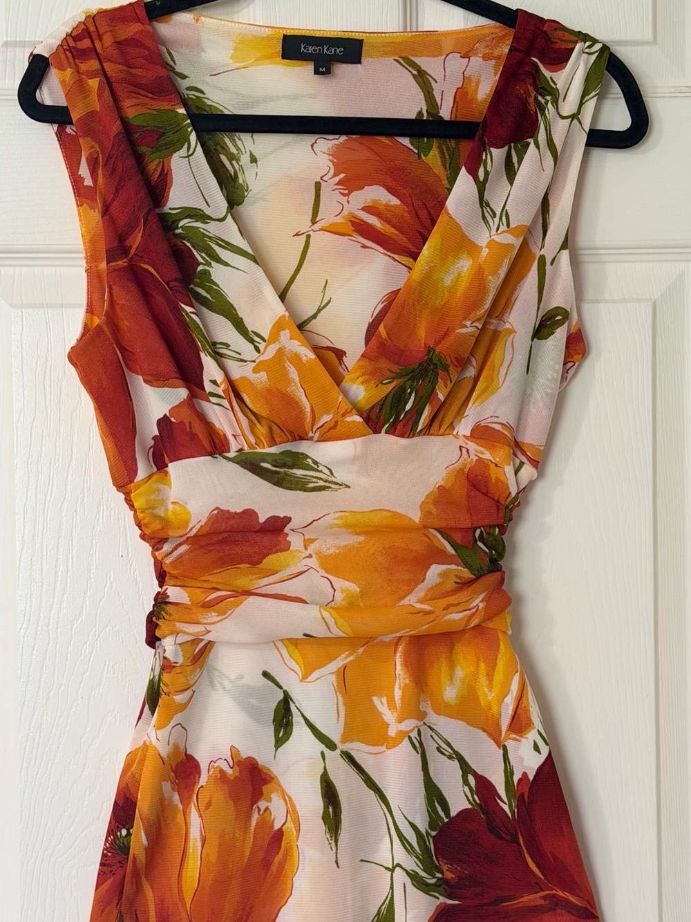 Karen Kane Orange, Yellow & Green Floral V-Neck Sleeveless Blouse